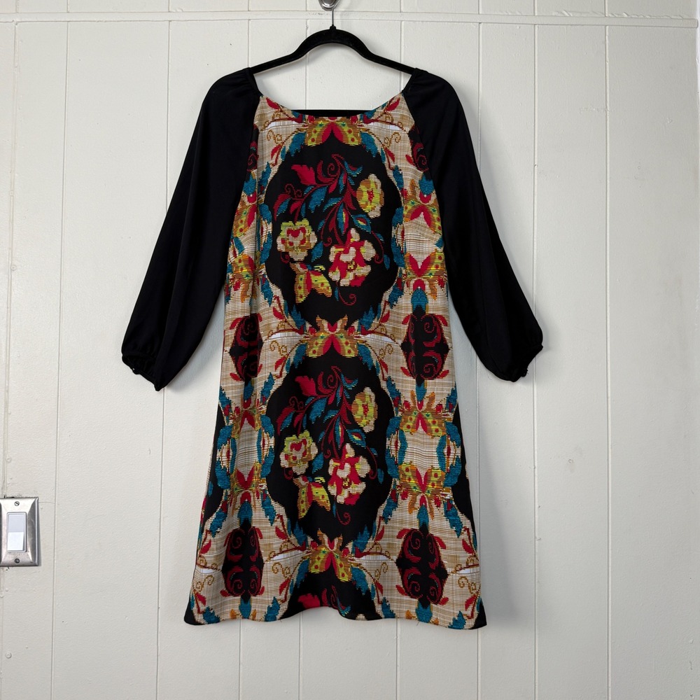 Maeve Anthropologie Womens Floral Shift Dress Long Sleeve Size L Boho Mod Artsy